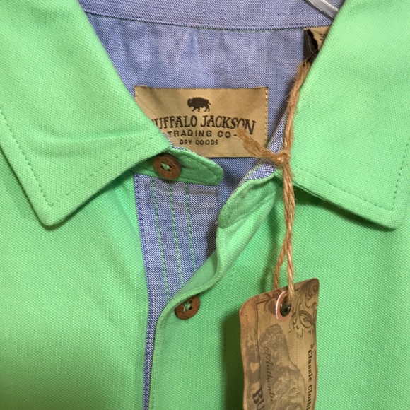 NWT Buffalo Jackson Lime Green Cotton Polo Shirt - Picture 5 of 12